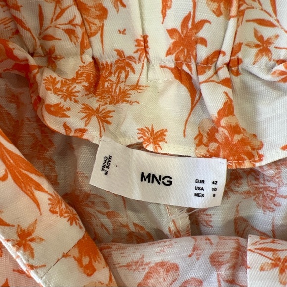 Mango Printed Paper Bag Shorts Tie Belt Orange Toile Tropical Preppy Size 8 - Picture 6 of 11